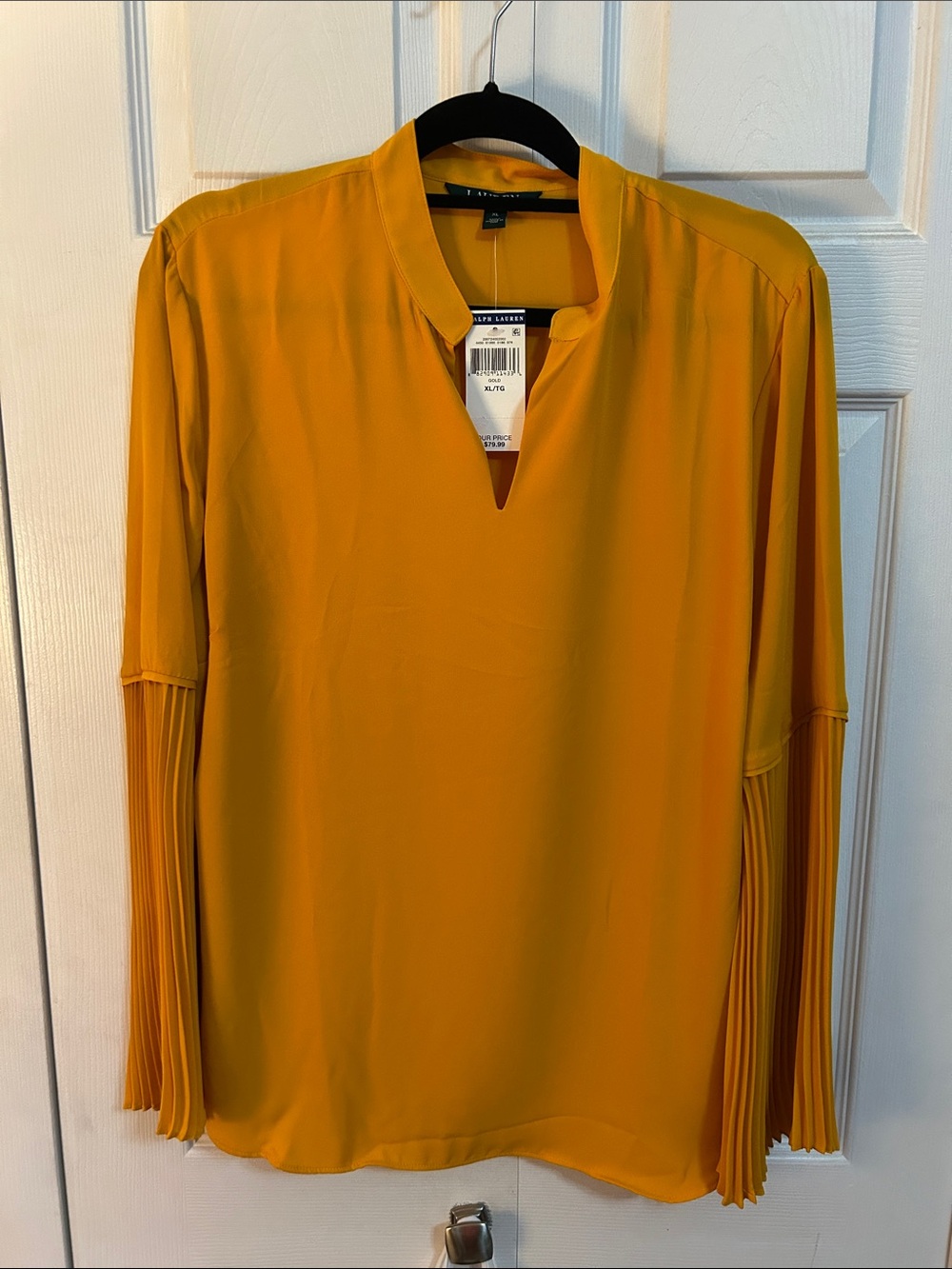 Ralph Lauren Mustard Yellow Long-Sleeve Pleated Cuff Blouse